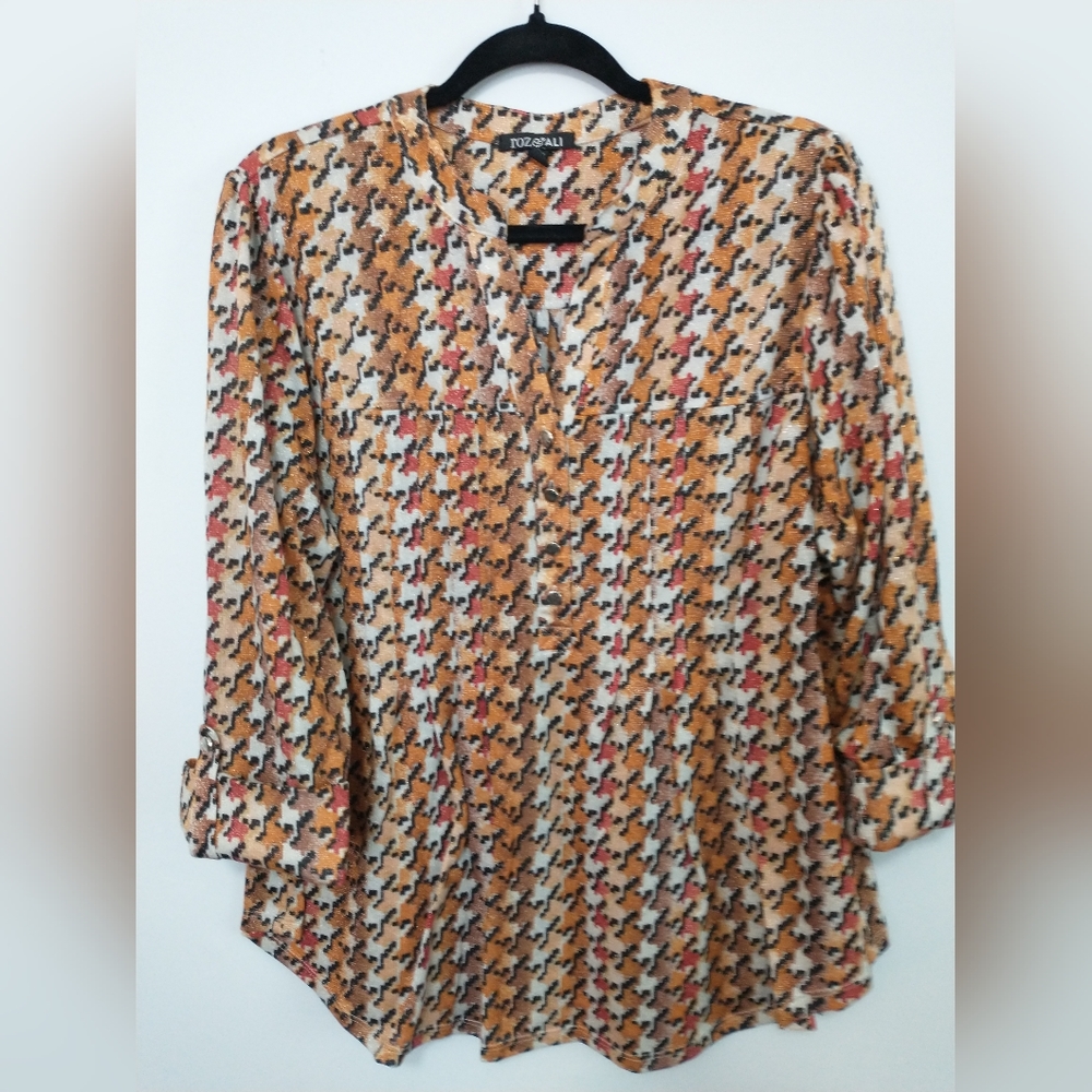 Roz & Ali Popover Pintuck Blouse Orange Glitter Size 1X